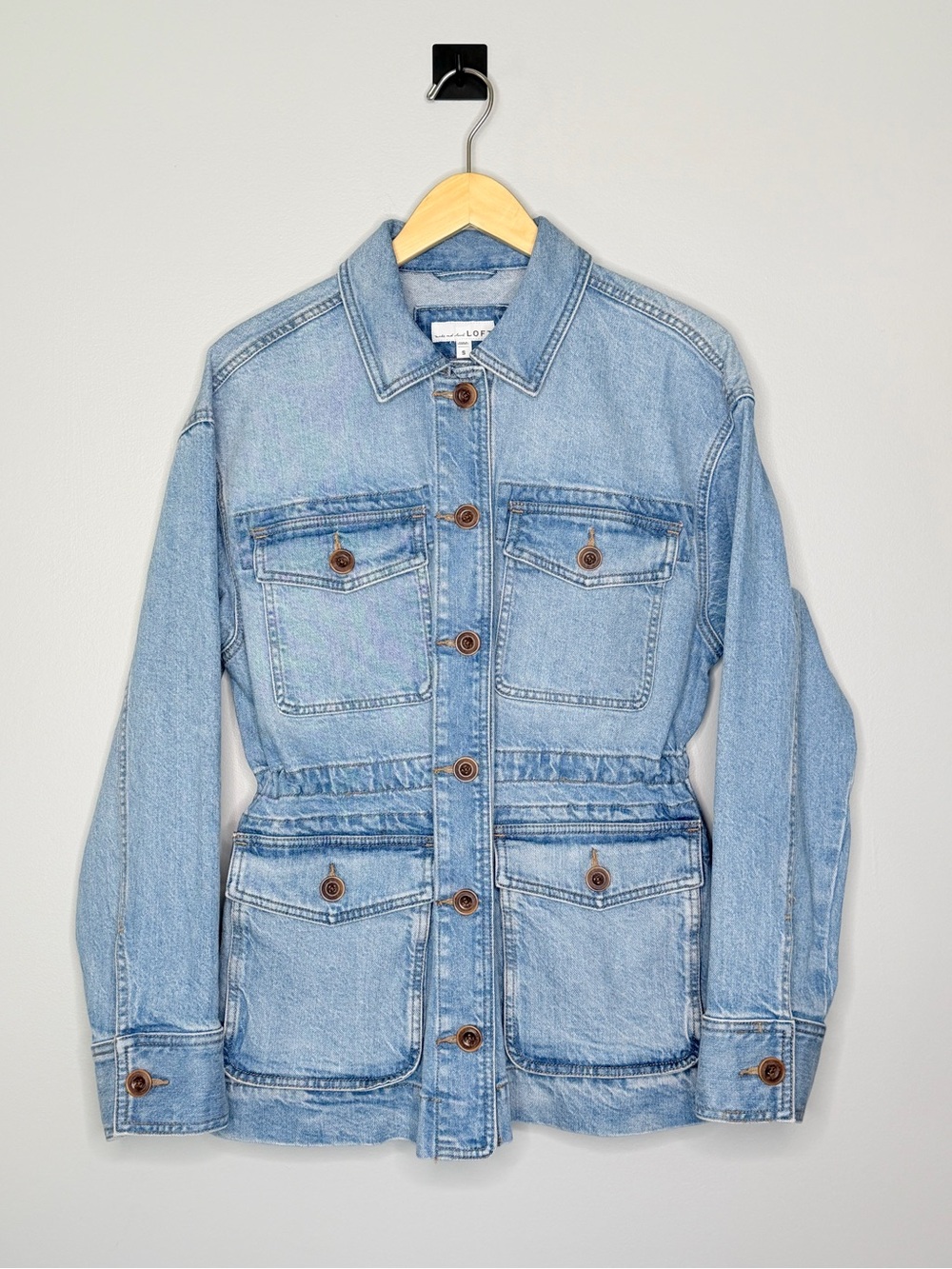 NEW LOFT Oversized Denim Long Sleeve Adjustable Waist Utility Jacket Size S - Picture 3 of 9